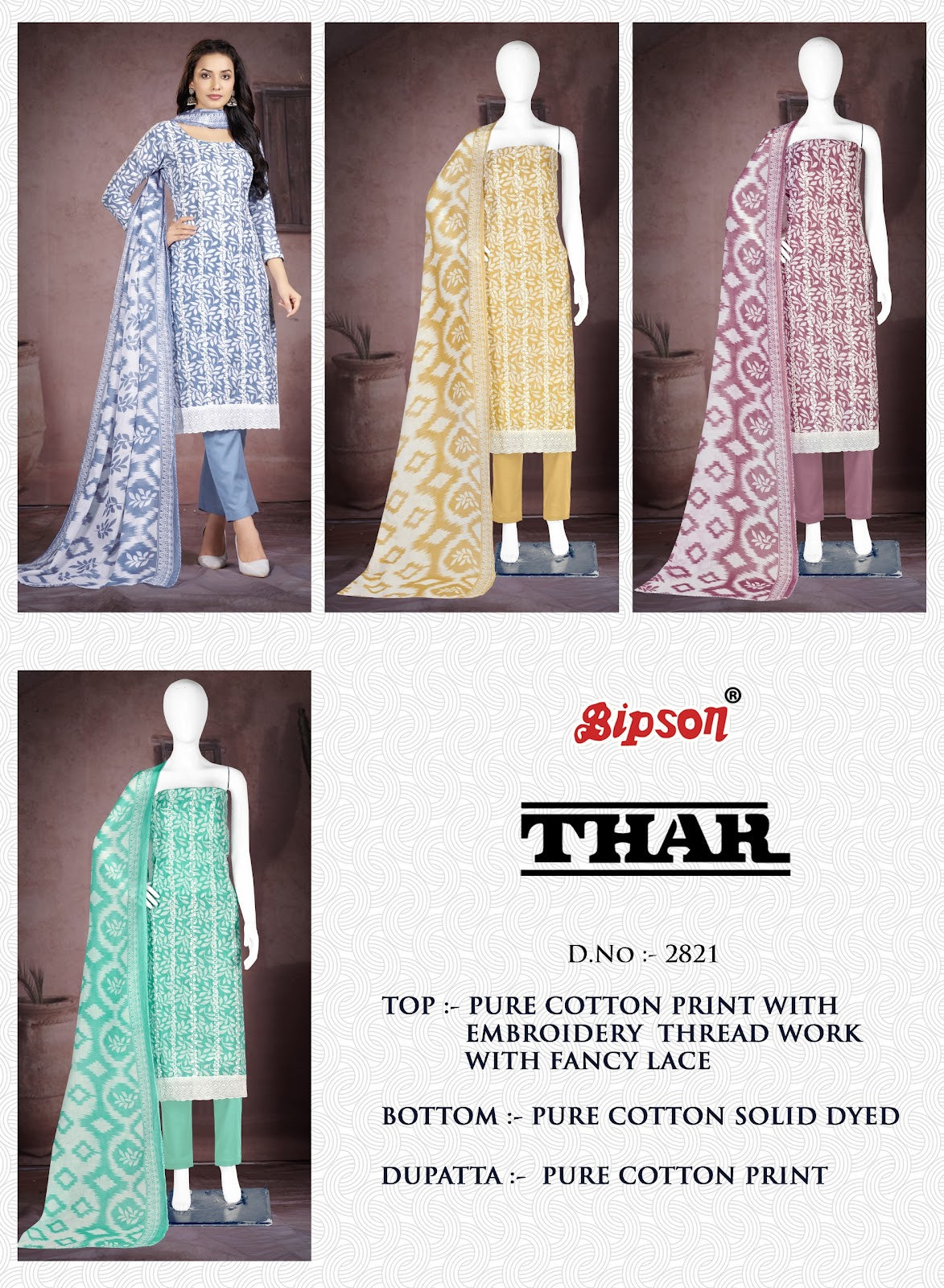 Thar 2821 Bipson Prints Cotton Pant Style Suits Supplier