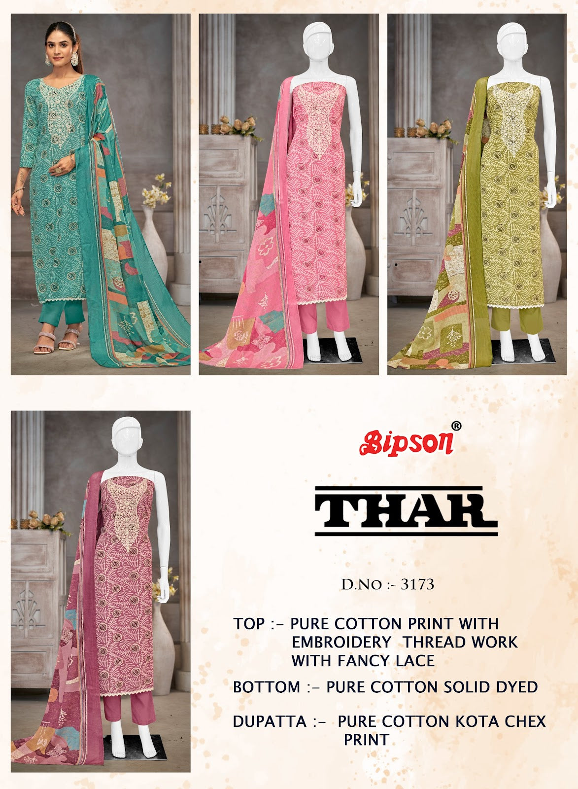 Thar 3173 Bipson Prints Pure Cotton Pant Style Suits Supplier Ahmedabad