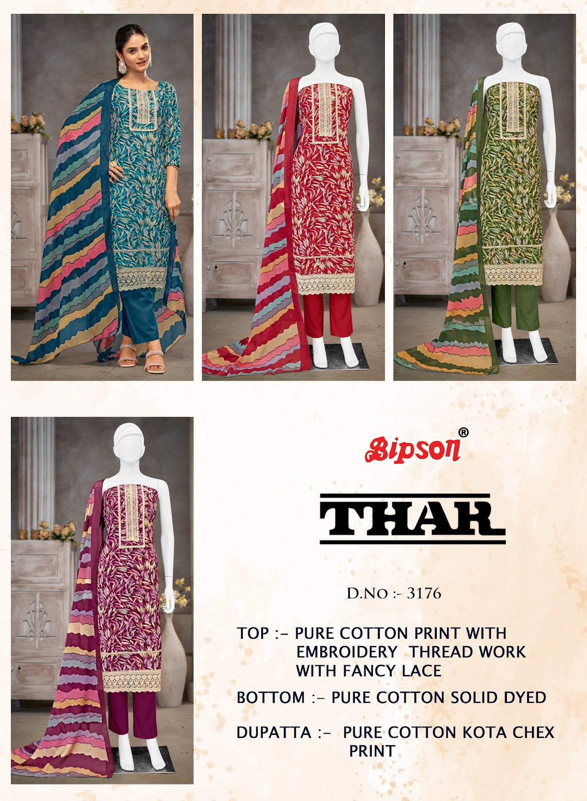 Thar 3176 Bipson Prints Cotton Pant Style Suits Wholesaler Gujarat