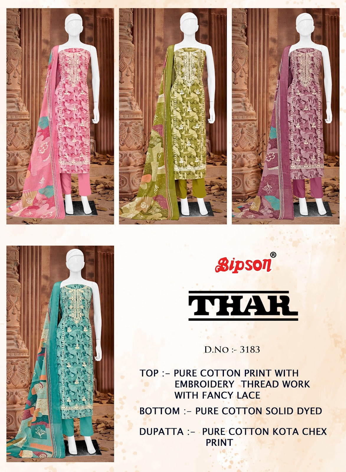 Thar 3183 Bipson Prints Pure Cotton Pant Style Suits Wholesale Price