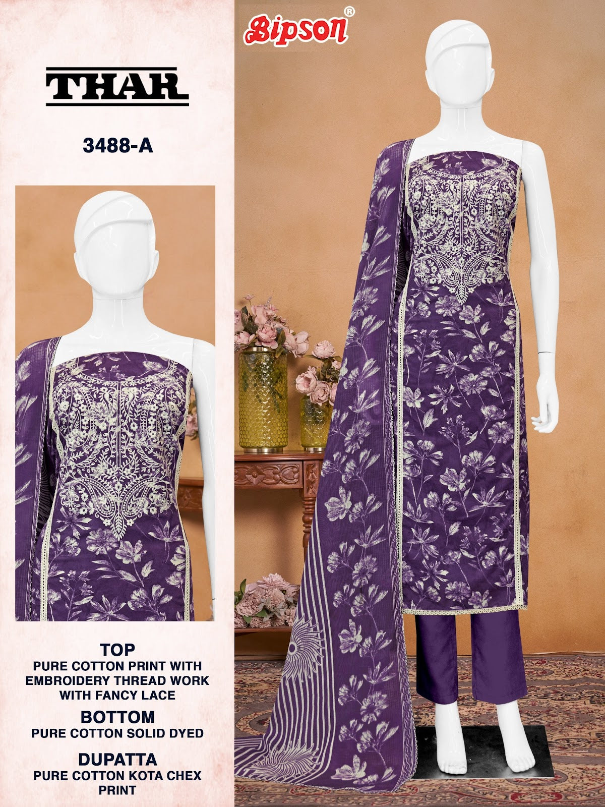 Thar 3488 Bipson Prints Pure Cotton Pant Style Suits Exporter India