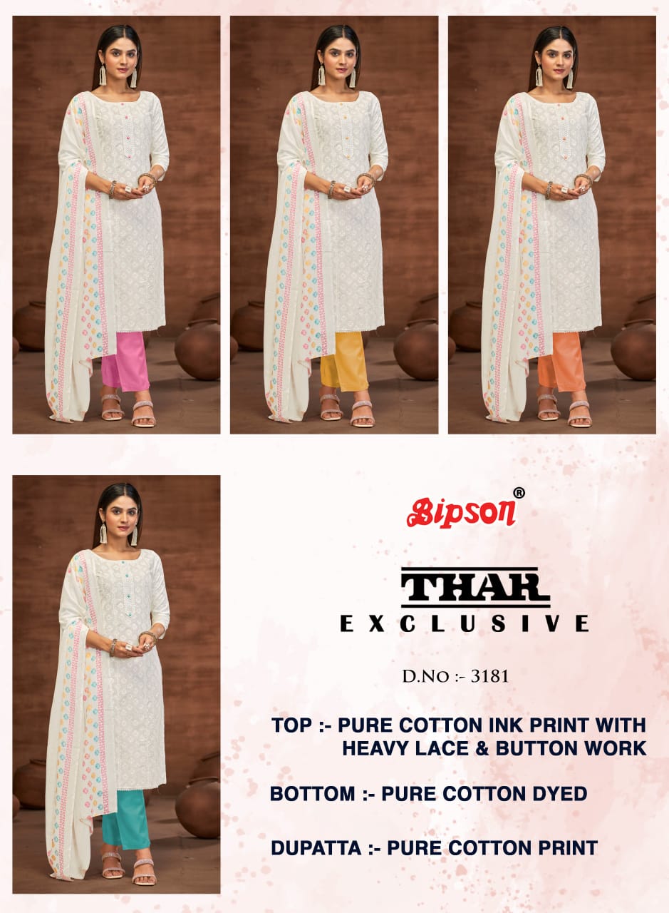 Thar Exlusive 3181 Bipson Prints Pure Cotton Pant Style Suits Wholesaler Gujarat