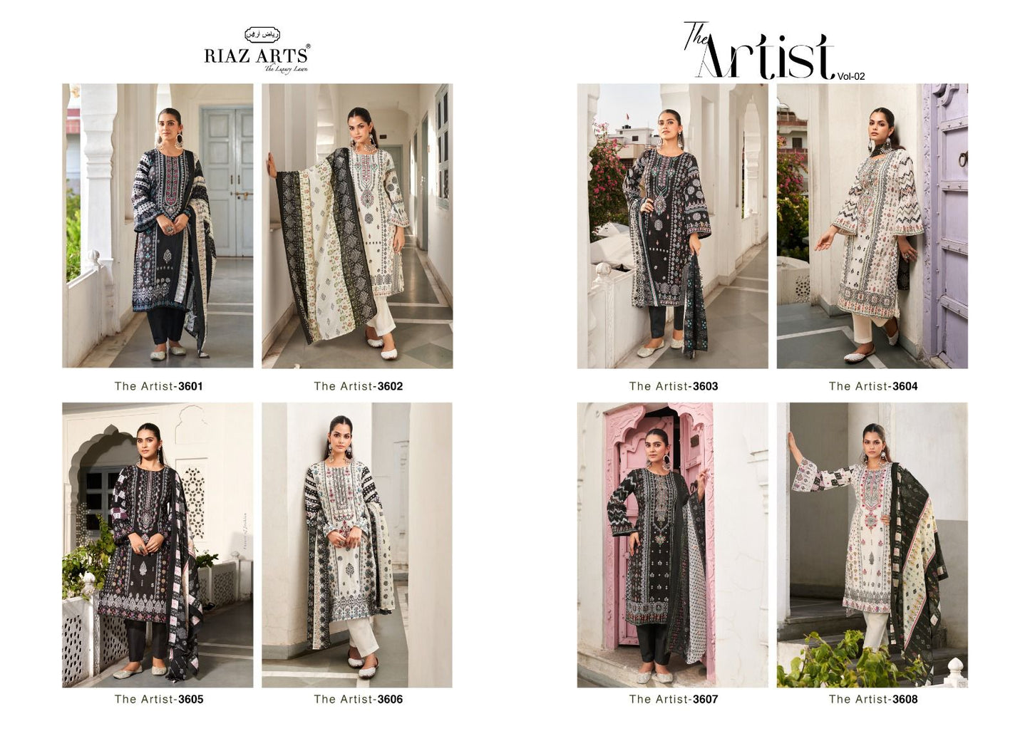 The Artist Vol 2 Riaz Art Cambric Lawn Karachi Salwar Suits Supplier Gujarat