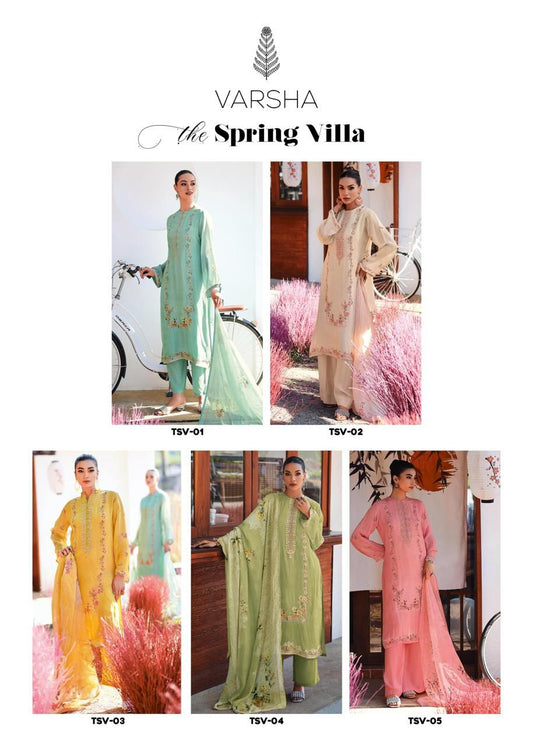 The Spring Villa Varsha Fashions Viscose Muslin Plazzo Style Suits