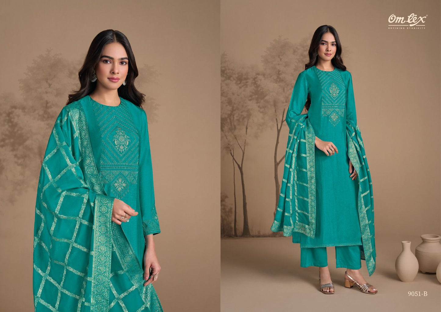 Theresaa 9051 Omtex Silk Pant Style Suits Exporter India