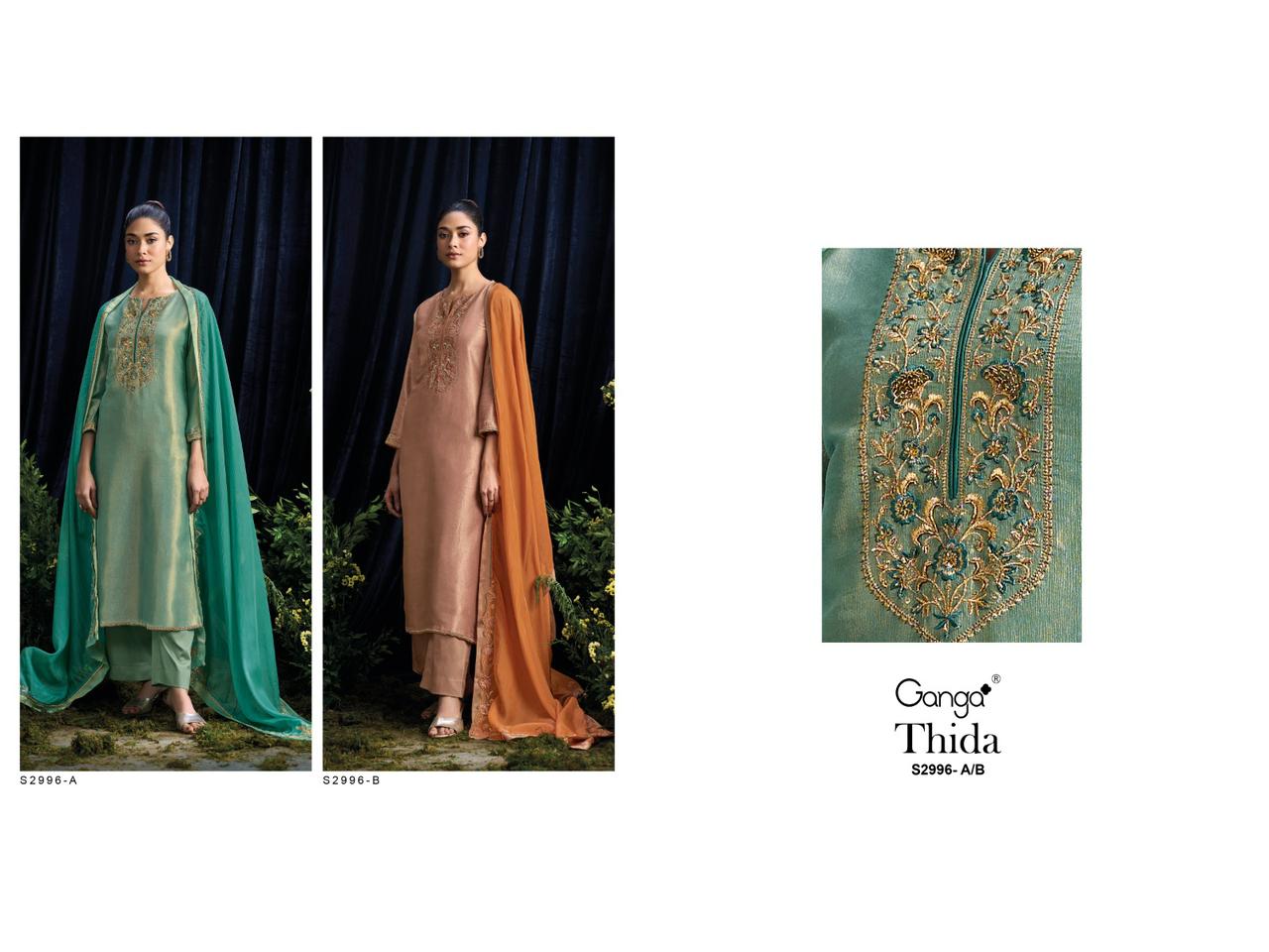 Thida S2996 Ganga Bemberg Silk Plazzo Style Suits Manufacturer Gujarat