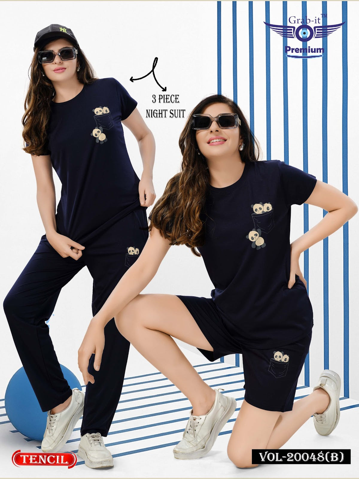 Threee Pcs Vol 20048 B Grab It Tencil Shorts Pyjama Night Suits Wholesale Price