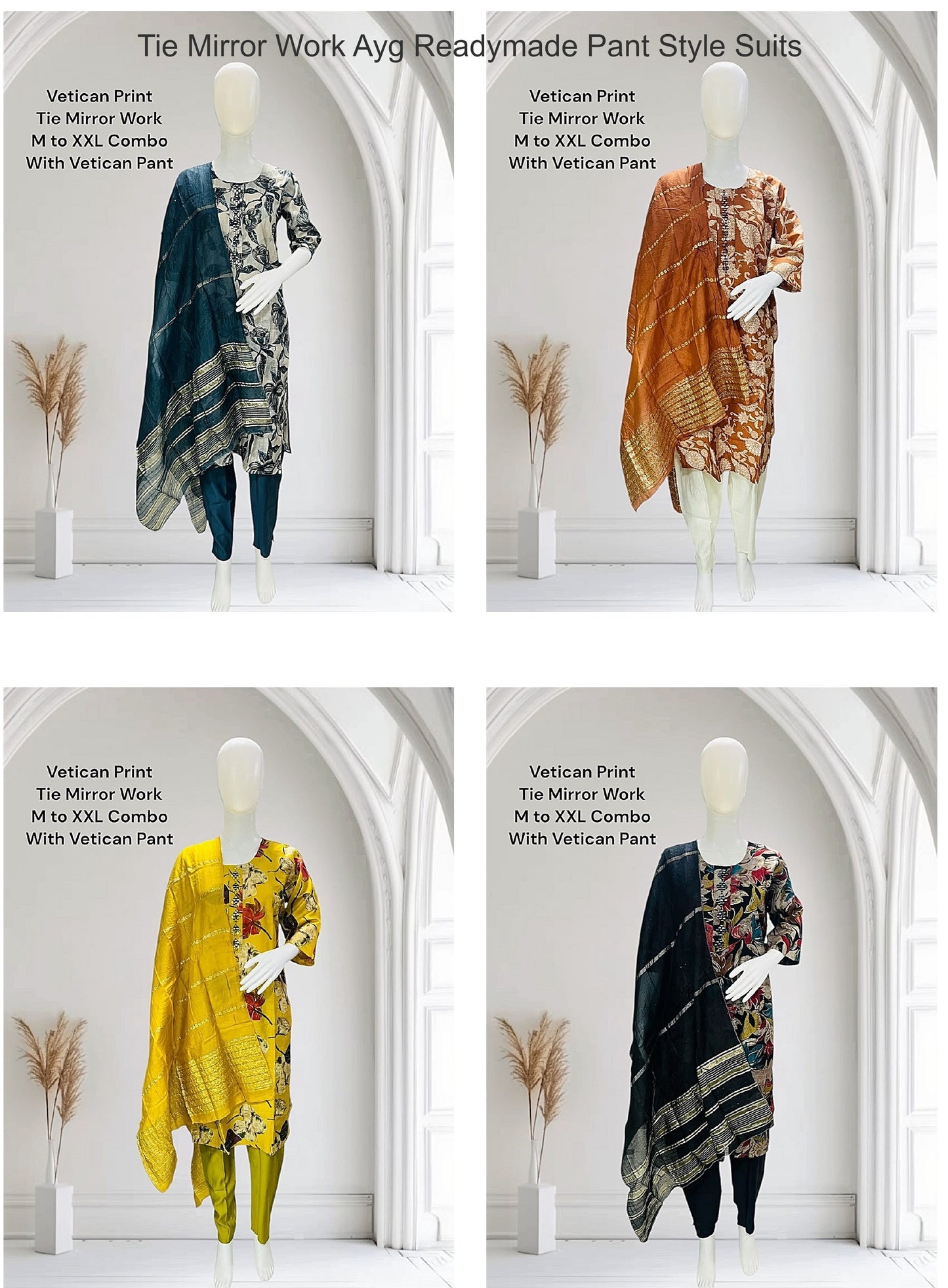 Tie Mirror Work Ayg Vetican Readymade Pant Style Suits Exporter Ahmedabad