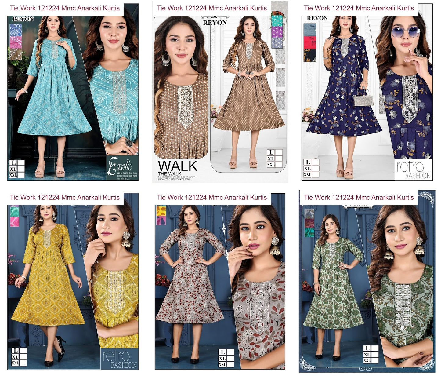 Tie Work 121224 Mmc Reyon Anarkali Kurtis Supplier India