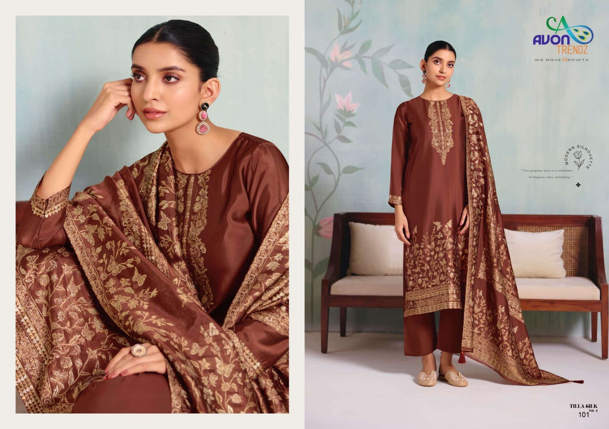 Tilla Silk Vol 2 Avon Trendz Silk Pant Style Suits Wholesaler Ahmedabad