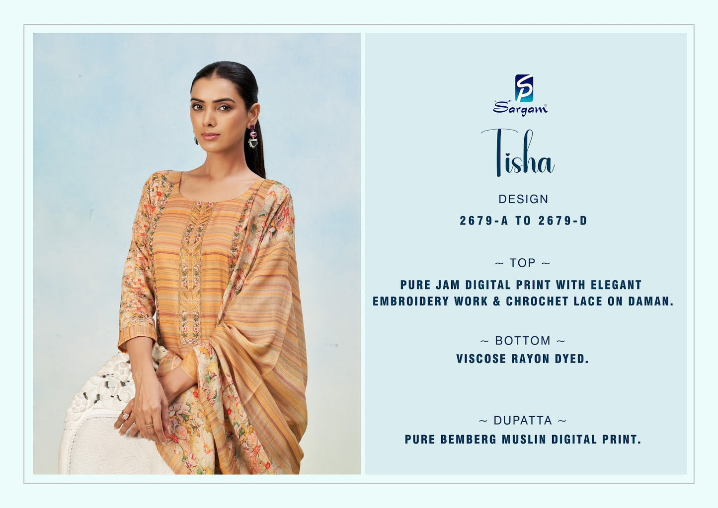 Tisha Sargam Prints Pure Jam Pant Style Suits Manufacturer Gujarat