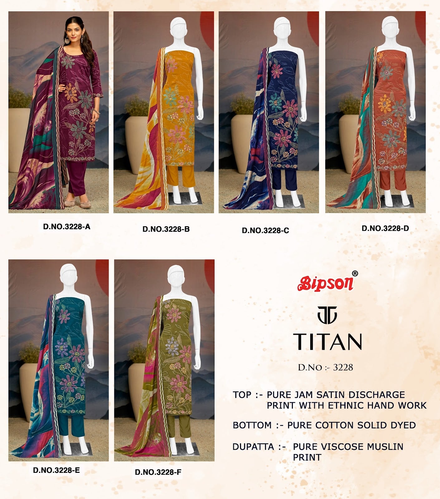 Titan 3228 Bipson Prints Pure Jaam Pant Style Suits Wholesale Rate