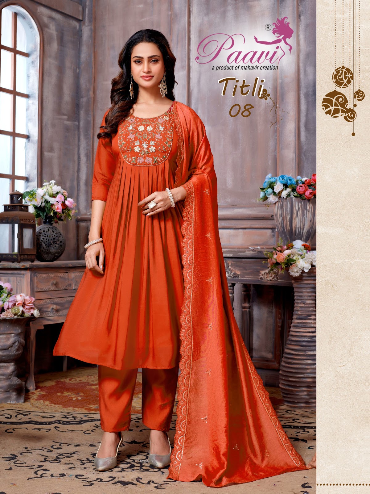 Titli Paavi Mal Chanderi Readymade Anarkali Suits Wholesale Price