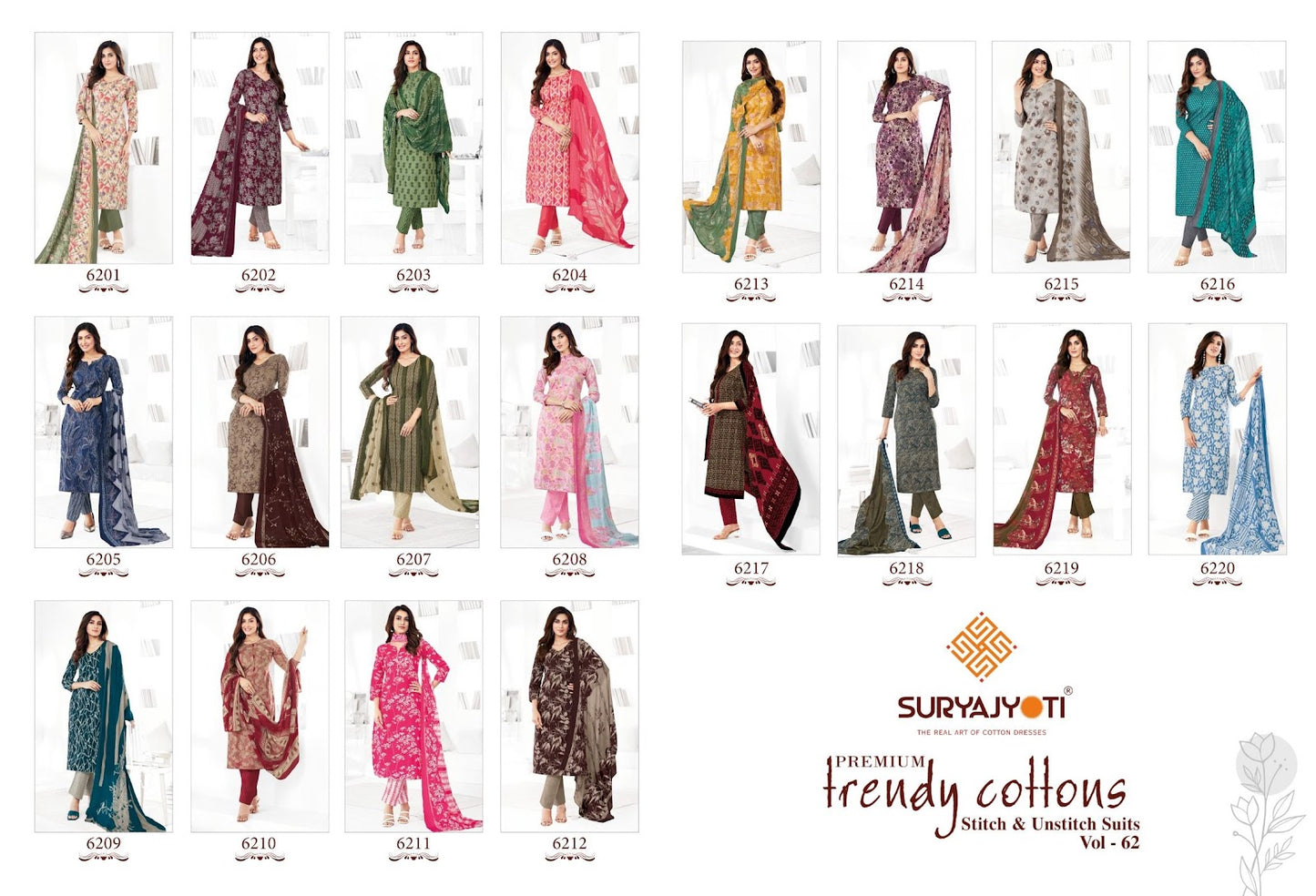 Trendy Cotton Vol 62 Suryajyoti Pant Style Suits Wholesale Rate