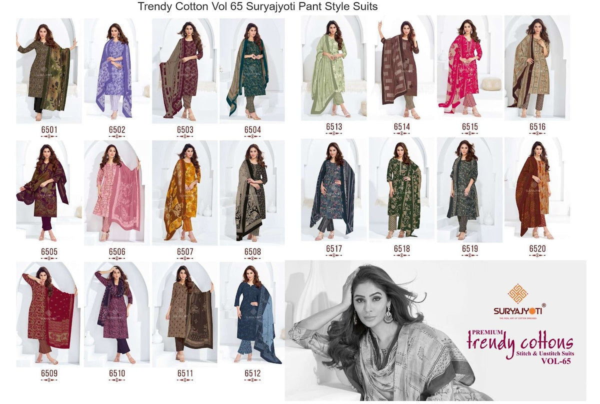 Trendy Cotton Vol 65 Suryajyoti Pant Style Suits Manufacturer Ahmedabad