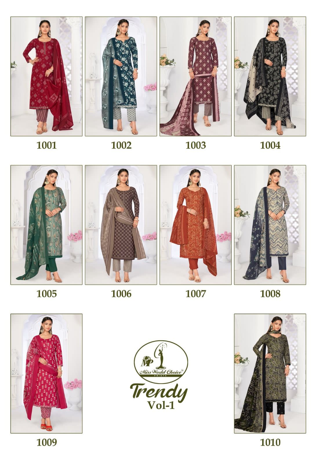 Trendy Vol 1 Miss World Choice Cotton Dress Material Supplier Ahmedabad
