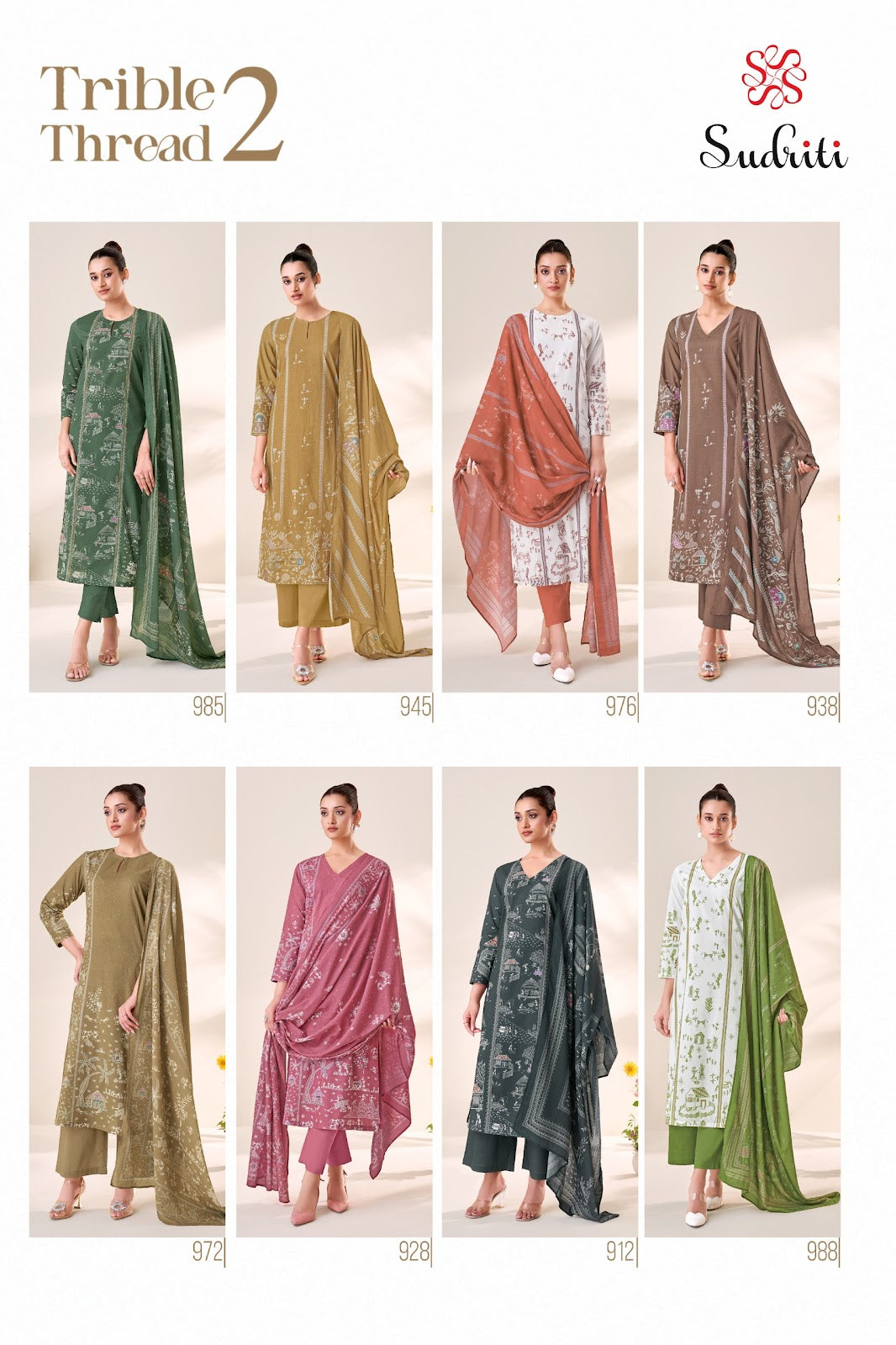 Trible Thread 2 Sudriti Sahiba Pure Cotton Pant Style Suits Wholesale