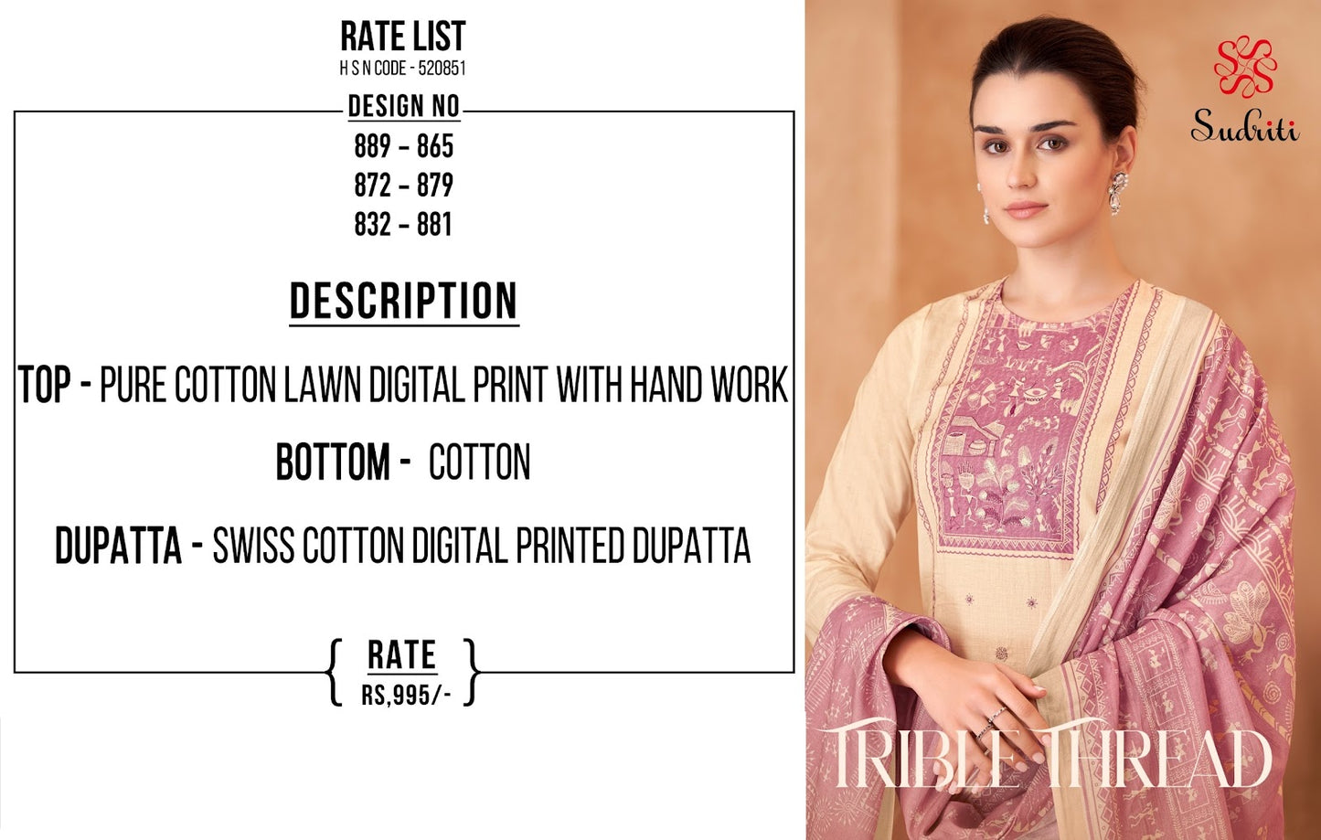 Trible Thread Sudriti Sahiba Pure Cotton Pant Style Suits Wholesaler Ahmedabad