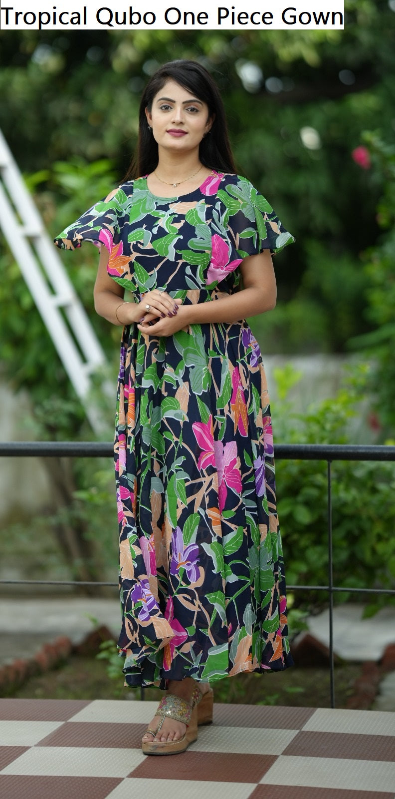 Tropical Qubo Georgette One Piece Gown Wholesale Rate