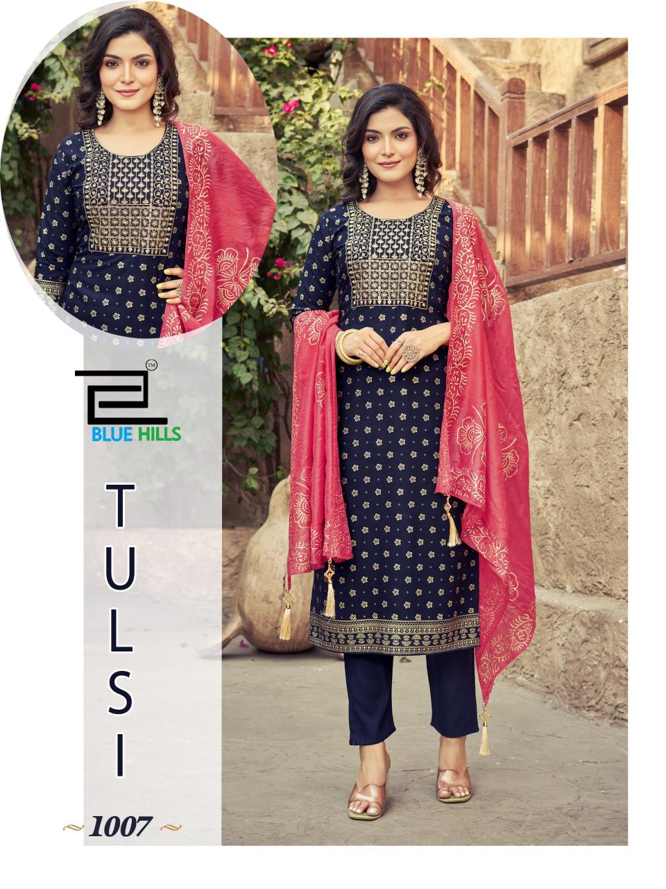 Tulsi Blue Hills Rayon 14Kg Readymade Pant Style Suits Wholesale Rate