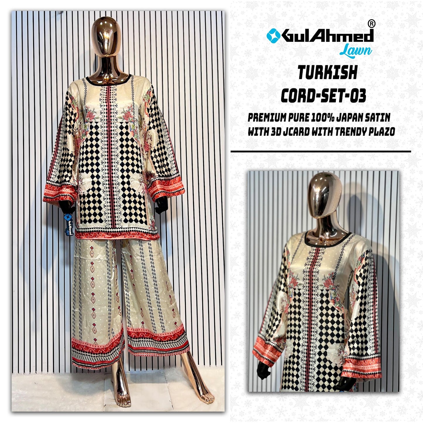 Turkish 3 Karachi Gul Ahmed Japan Satin Co Ord Set Wholesaler