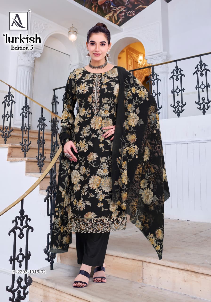 Turkish Edition 5 Alok Viscose Reyon Karachi Salwar Suits Wholesale Price