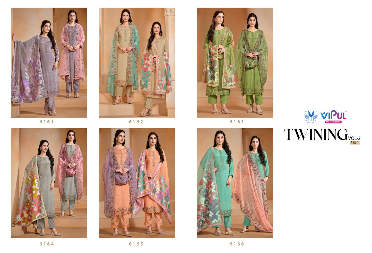 Twining 2 Dcat 218 Vipul Chinon Chiffon Pant Style Suits Wholesaler Gujarat