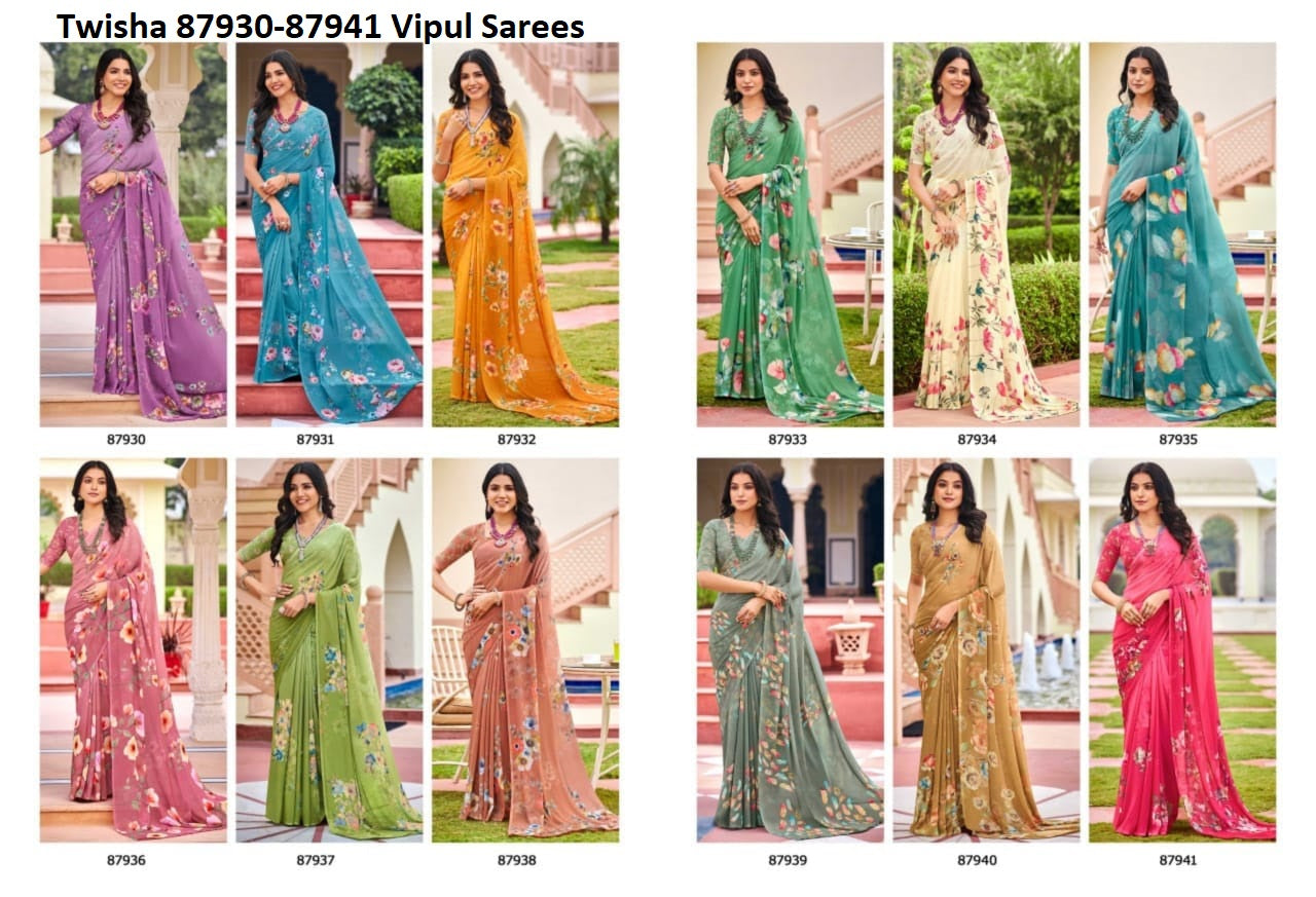 Twisha 87930-87941 Vipul Weightless Sarees Wholesaler Gujarat