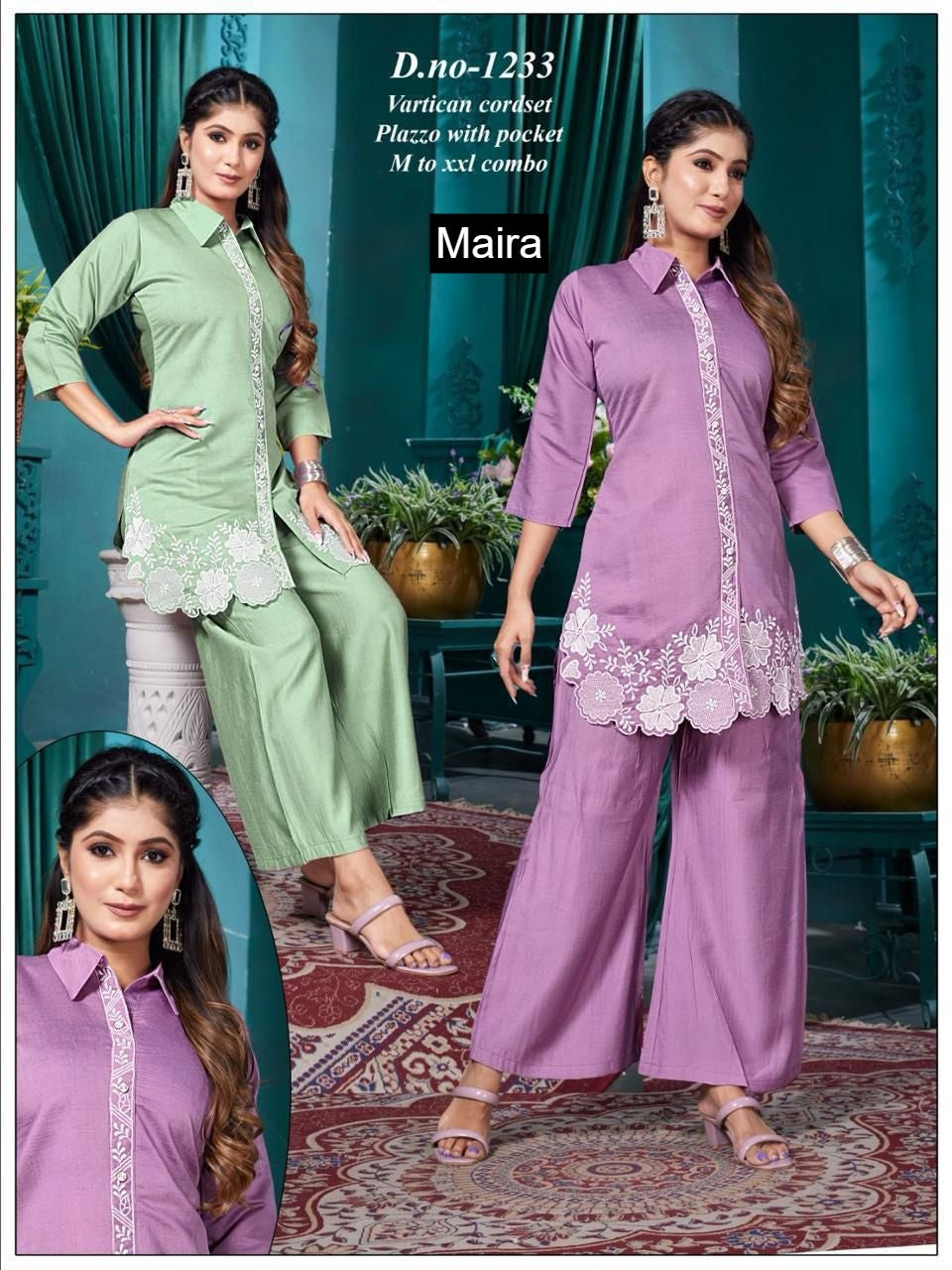 Two Colours Maira Vetican Silk Co Ord Set Exporter