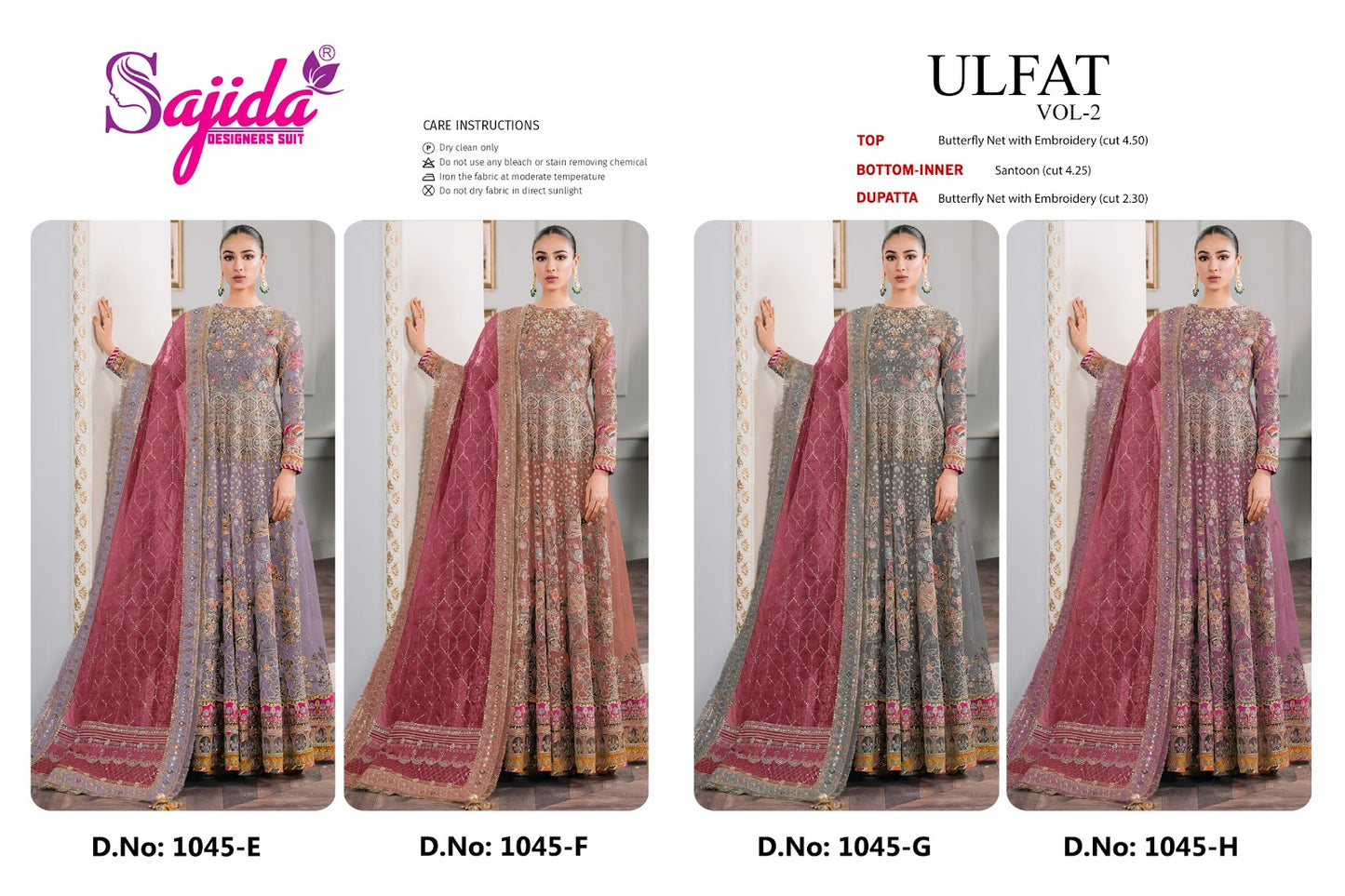 Ulfat Vol 2 1045 Efgh Sajida Butterfly Net Pakistani Salwar Suits Manufacturer Gujarat