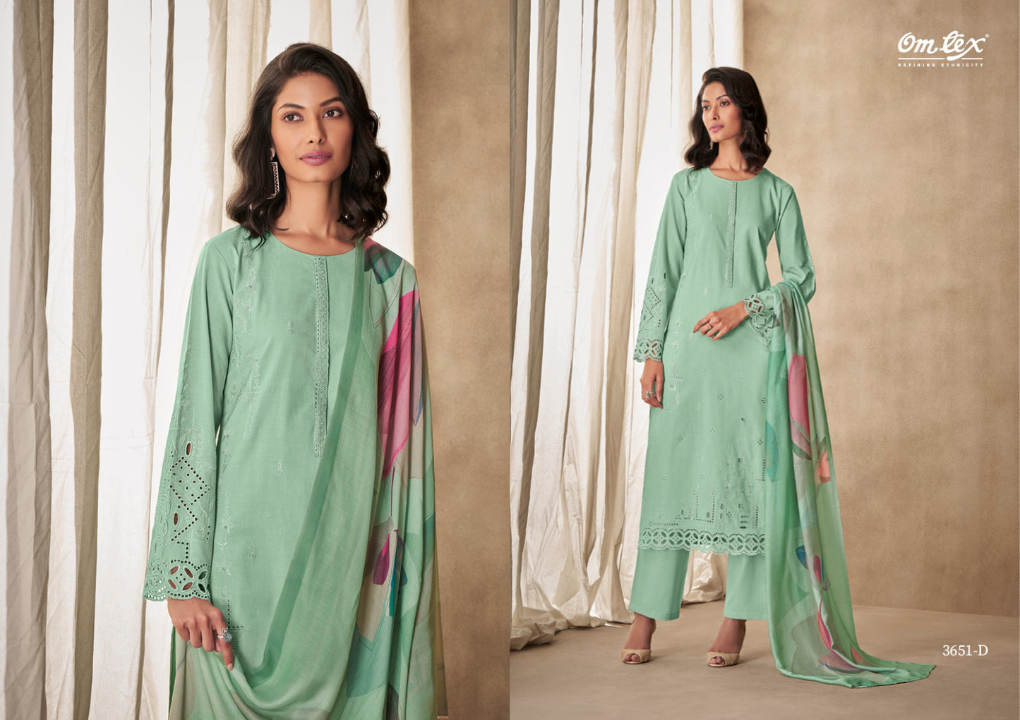 उमा ओमटेक्स लॉन कॉटन प्लाज़ो स्टाइल सूट