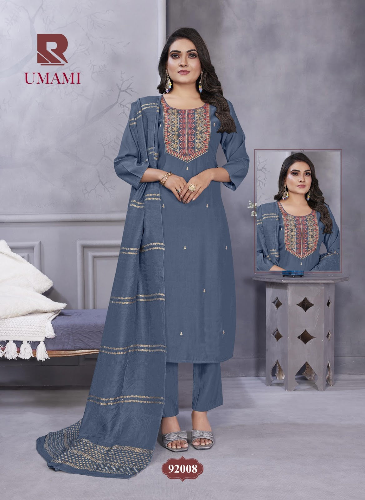Umami Raashi Roman Silk Readymade Pant Style Suits Wholesaler Gujarat