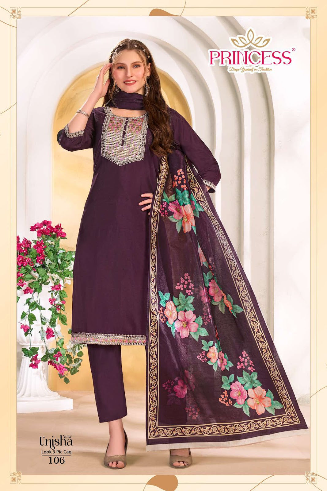 Unisha New Princess Creation Roman Readymade Pant Style Suits Wholesaler Ahmedabad