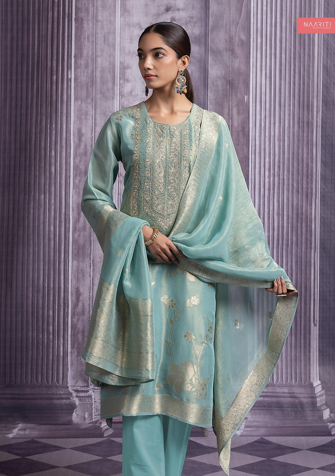 Urwa Naariti Tissue Jacquard Pant Style Suits Wholesaler Ahmedabad