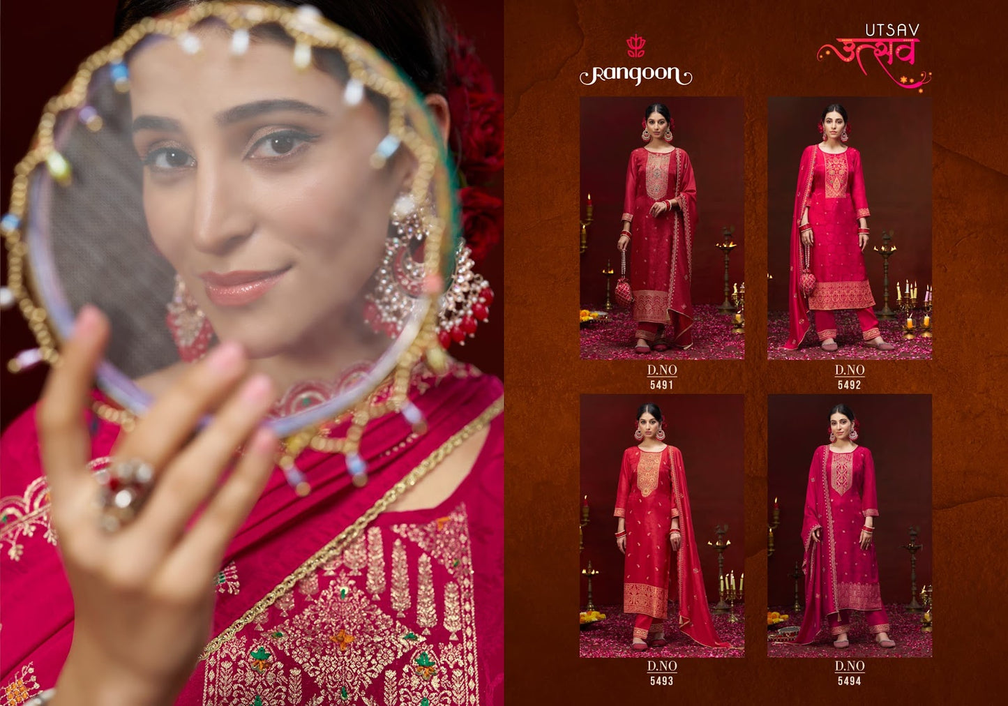 Utsav Rangoon Jacquard Readymade Pant Style Suits Manufacturer India