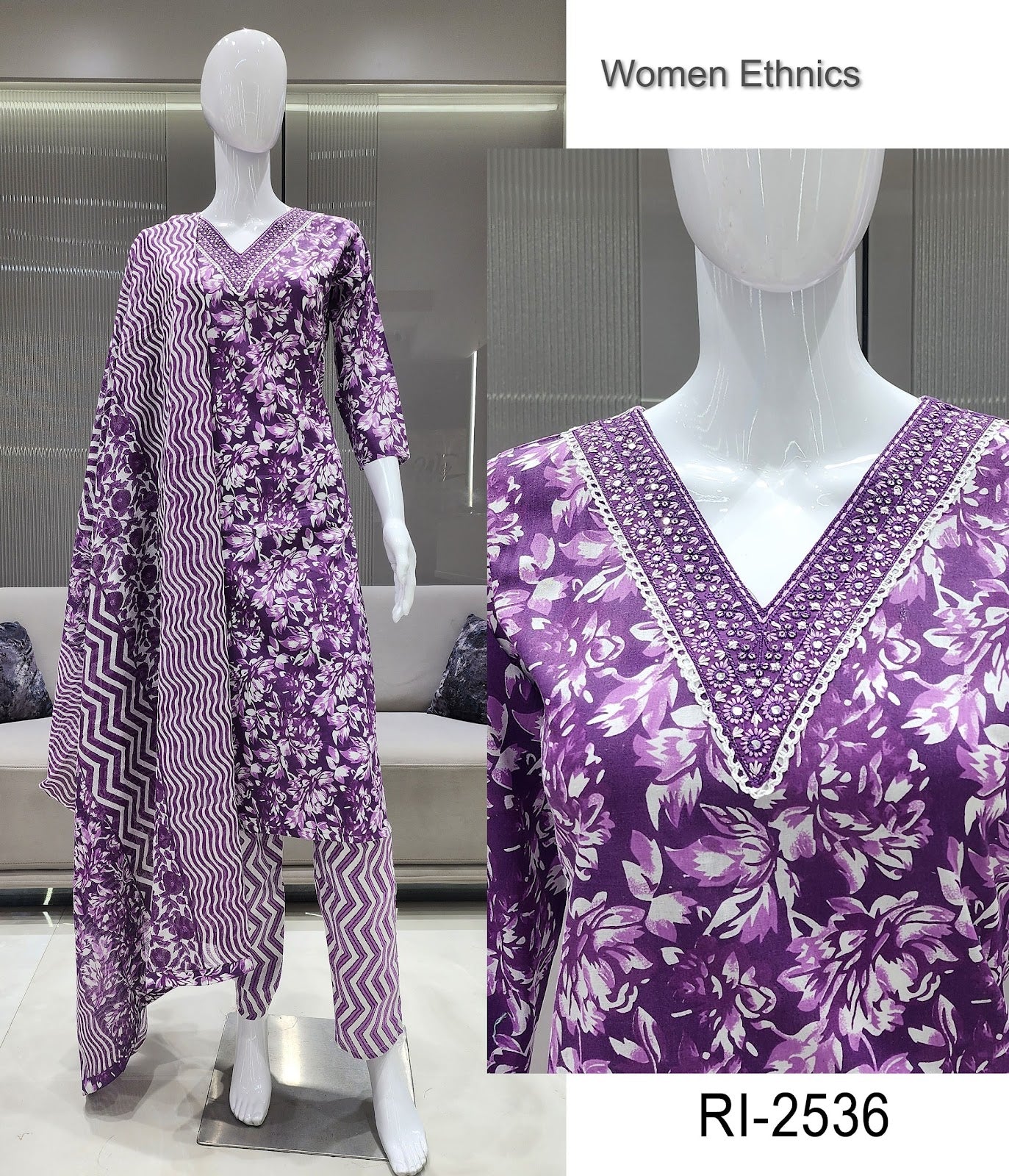 V Cut Neck 050425 Women Ethnics Readymade Cotton Pant Suits Exporter Ahmedabad