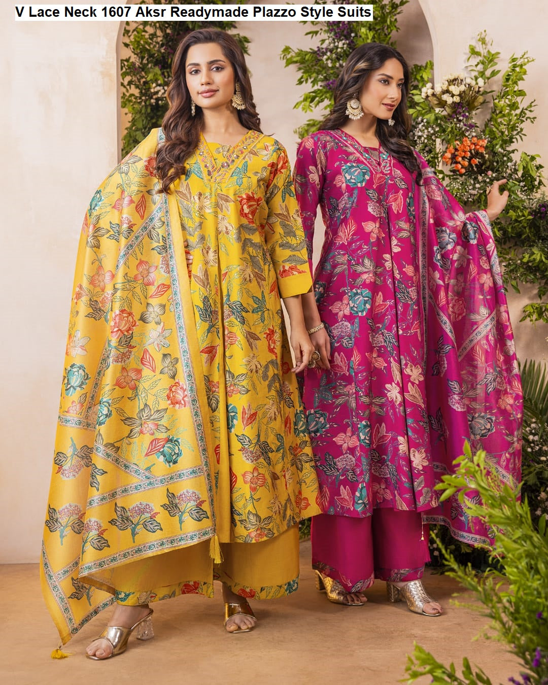 V Lace Neck 1607 Aksr Vatican Silk Readymade Plazzo Style Suits Wholesale Price
