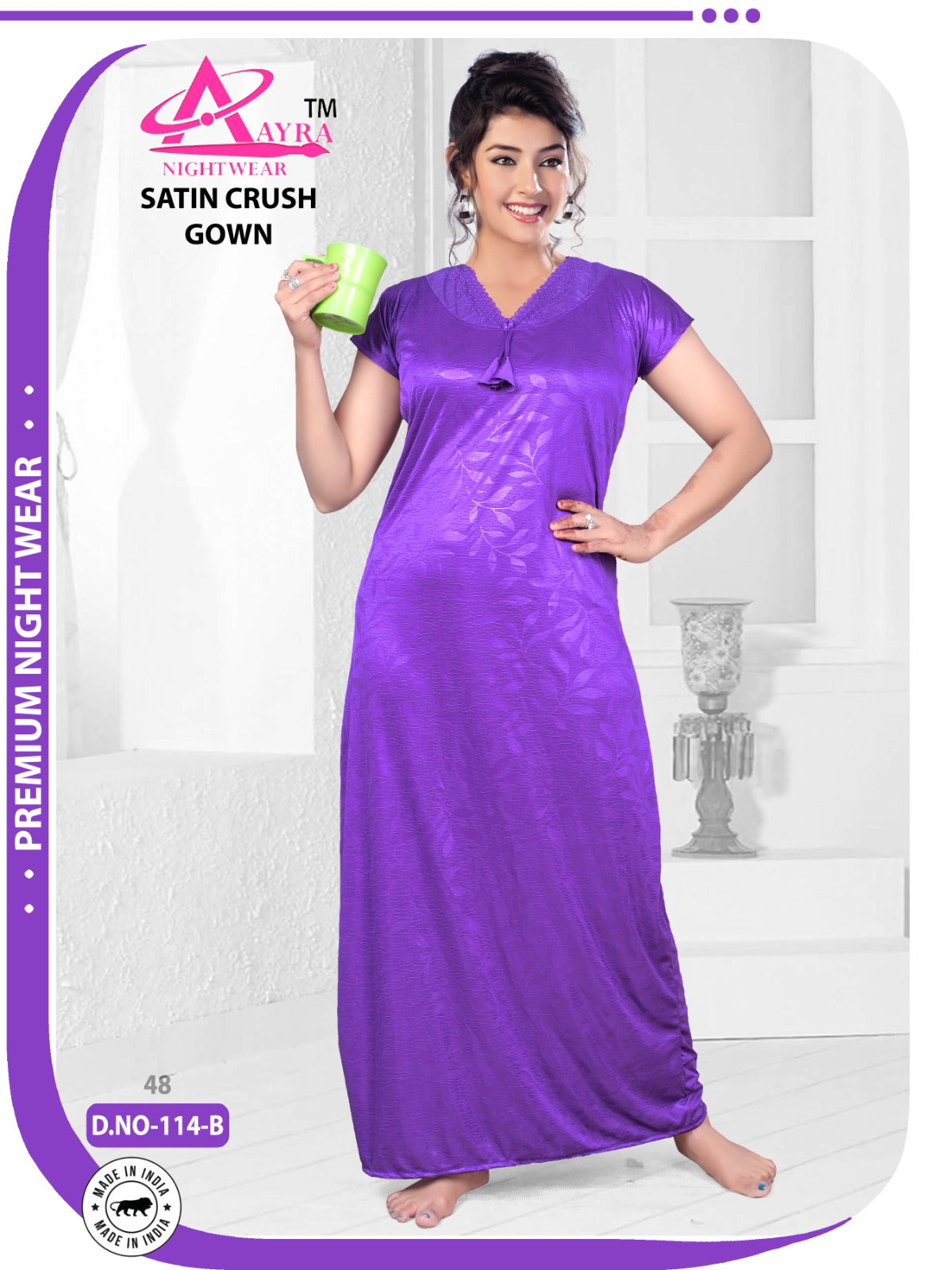 V Neck 0501 Aayra Satin Night Gowns