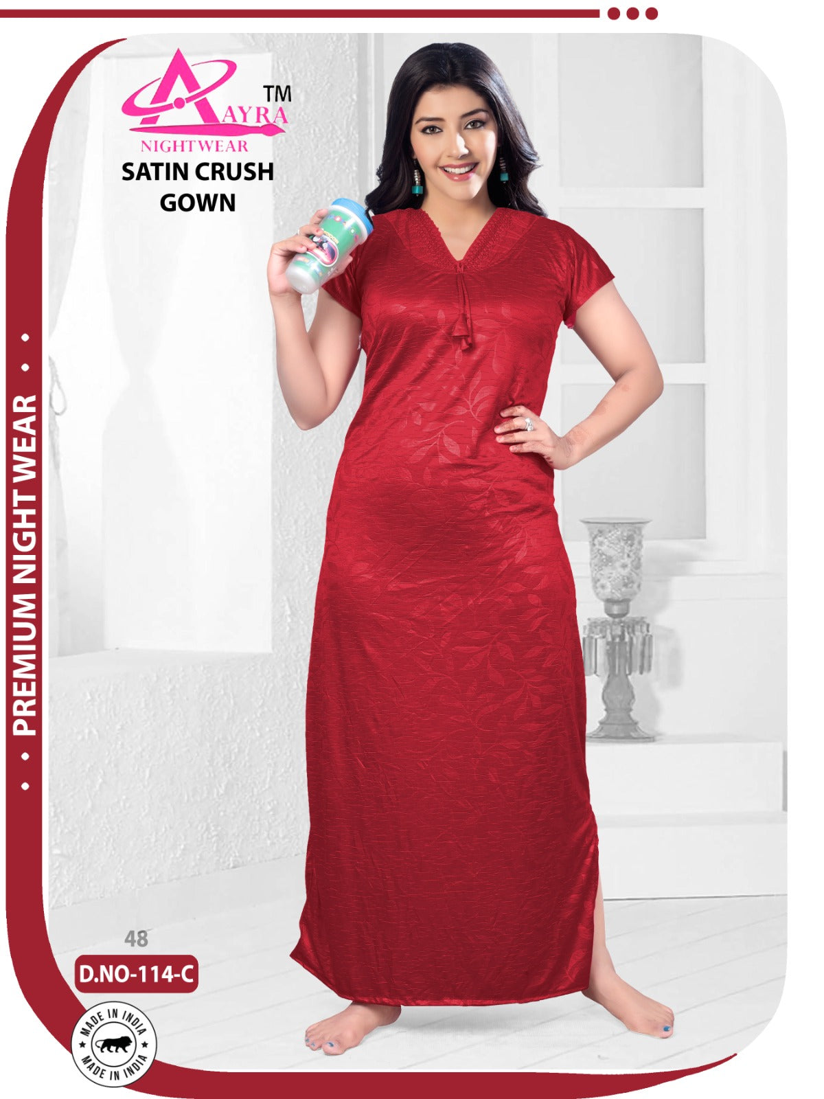 V Neck 0501 Aayra Satin Night Gowns