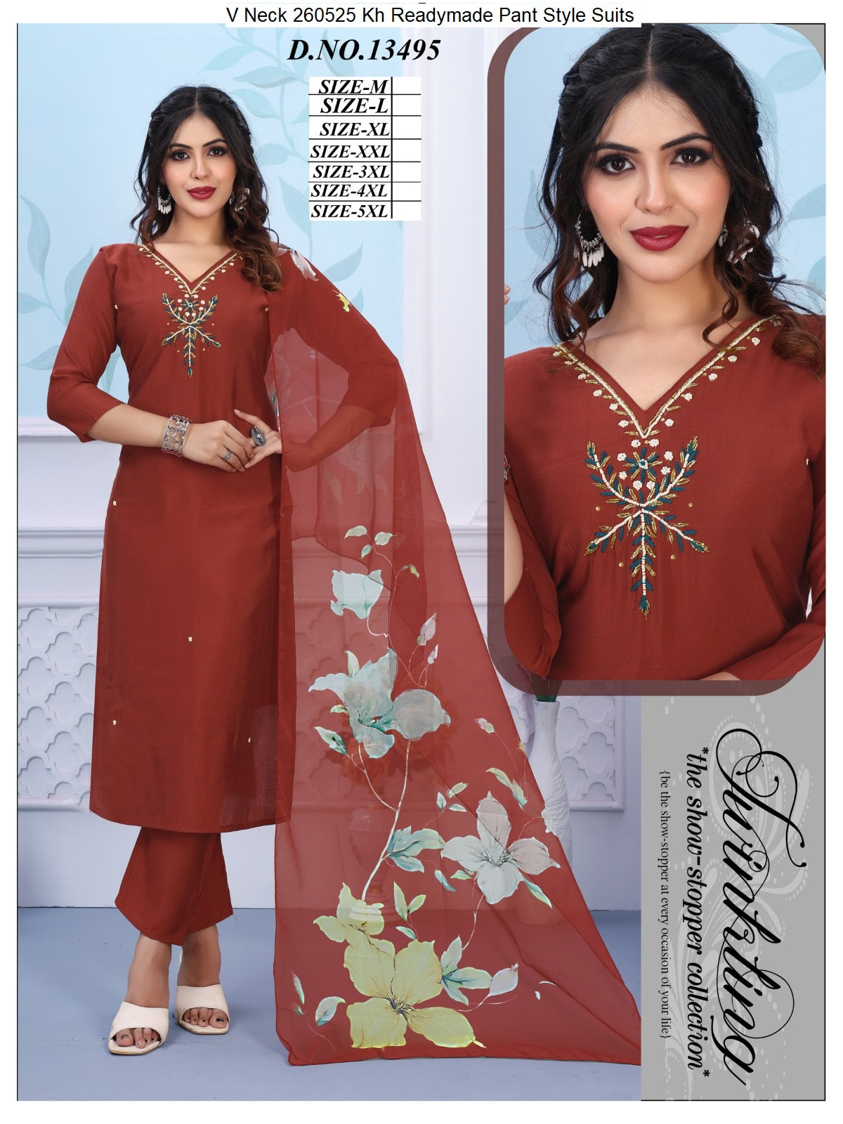 V Neck 260525 Kh Roman Silk Readymade Pant Style Suits Wholesaler Ahmedabad