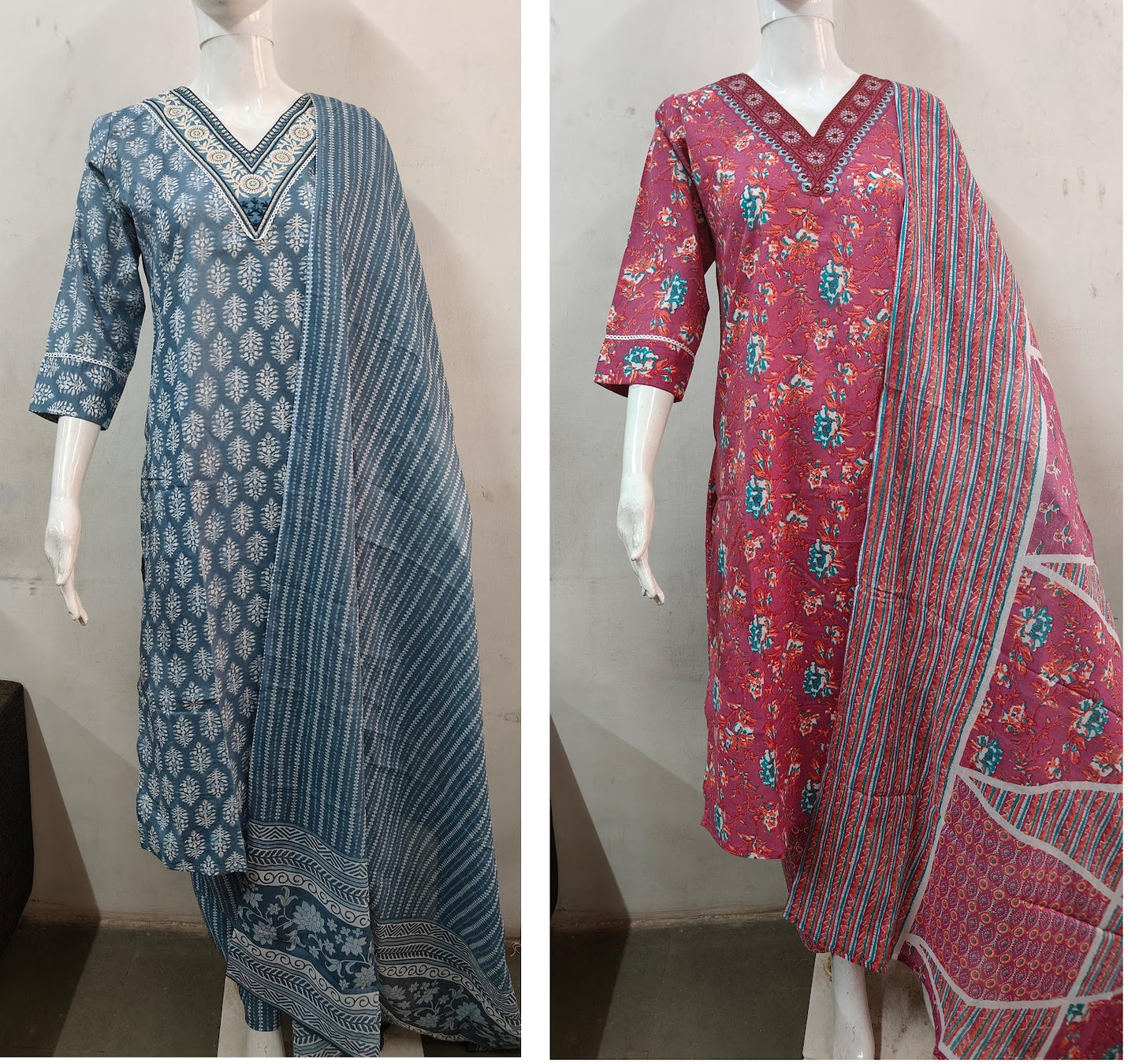 V Neck Ladli Cotton Cambric Readymade Pant Style Suits Wholesale Price