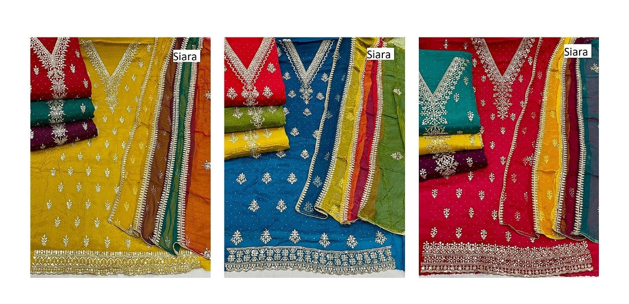 V Neck Work Siara Chinon Salwar Suits Exporter Gujarat
