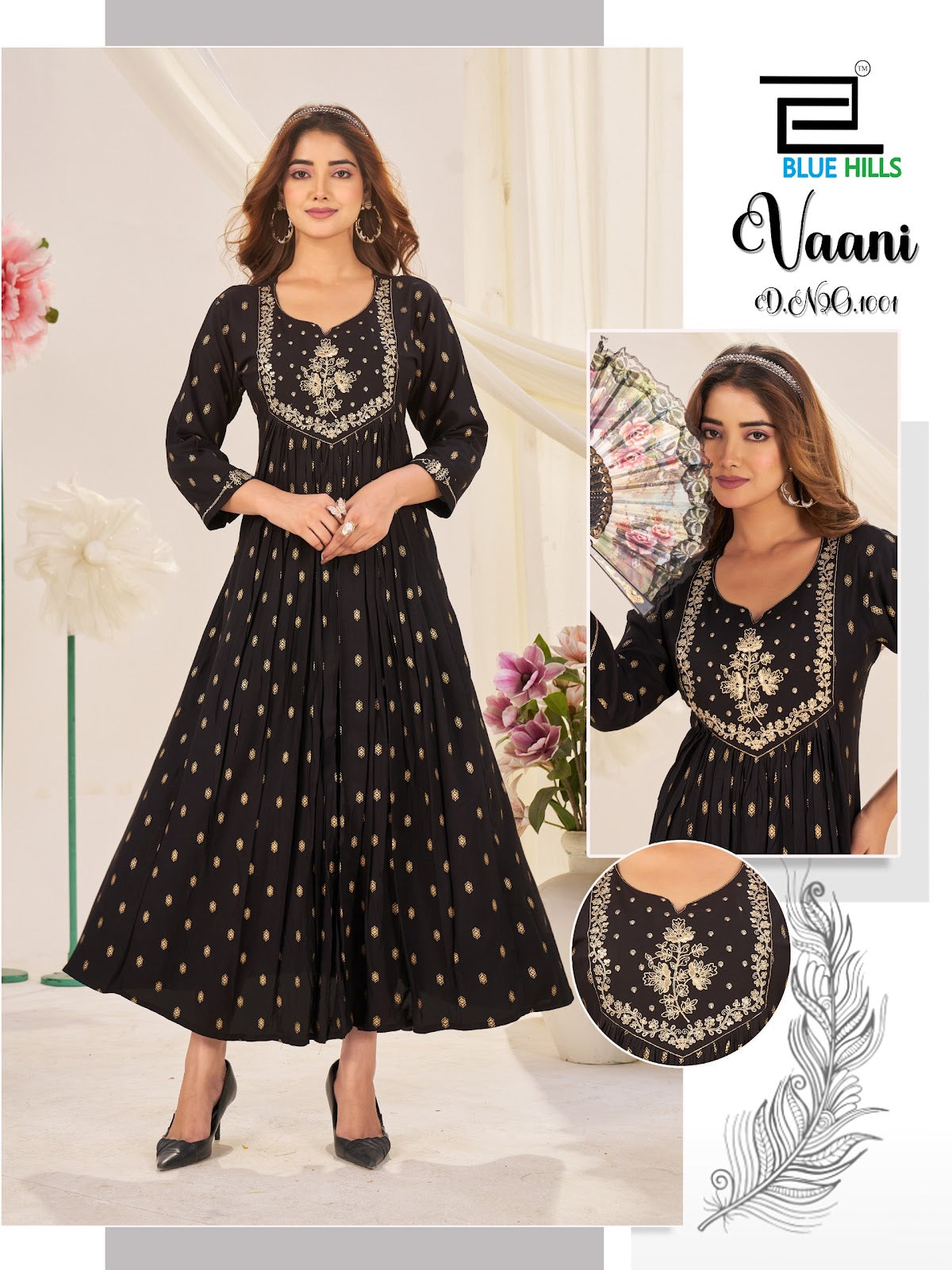 Vaani Blue Hills Rayon 14Kg Anarkali Kurtis Wholesaler Ahmedabad