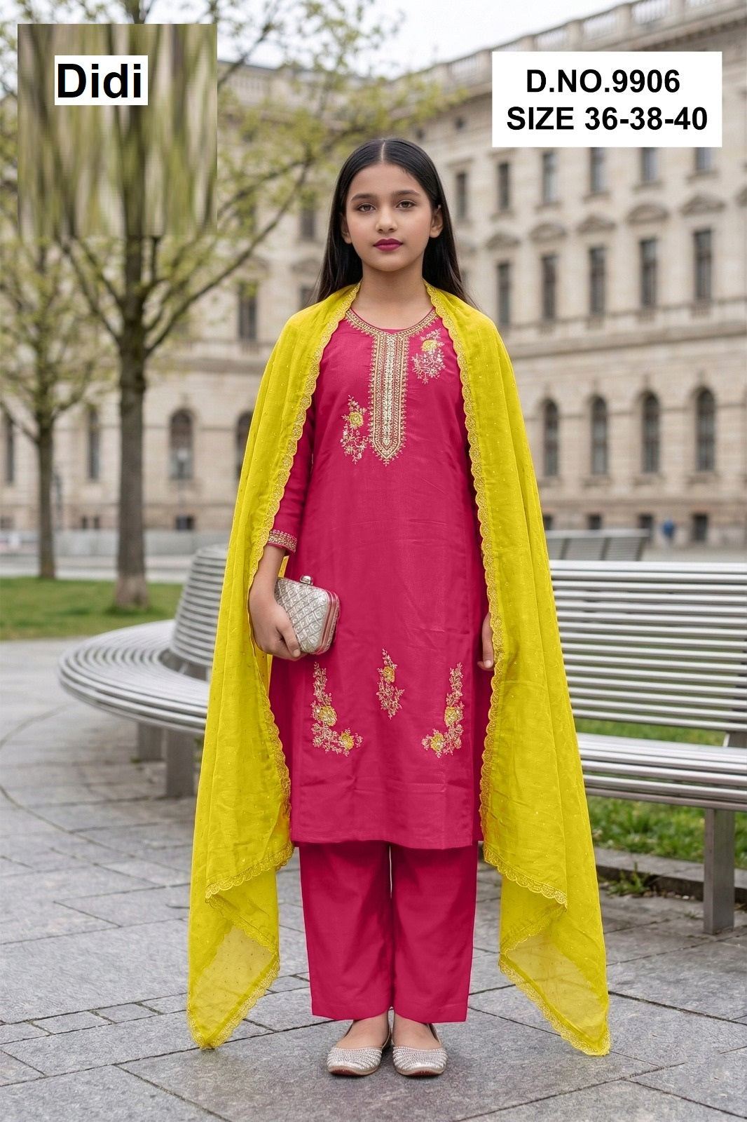 Vaanika Dn 9906 Didi Vichitra Silk Girls Readymade Pant Suits Exporter