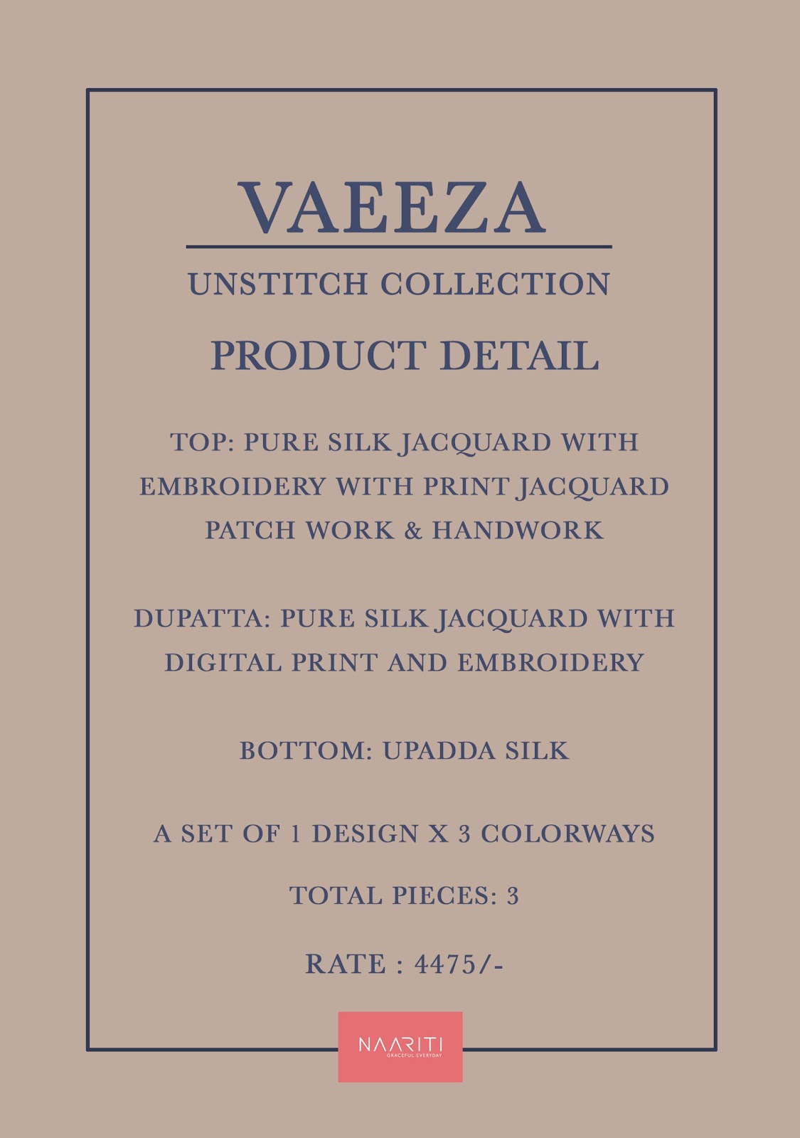 Vaeeza Naariti Silk Jacquard Pant Style Suits Supplier Ahmedabad