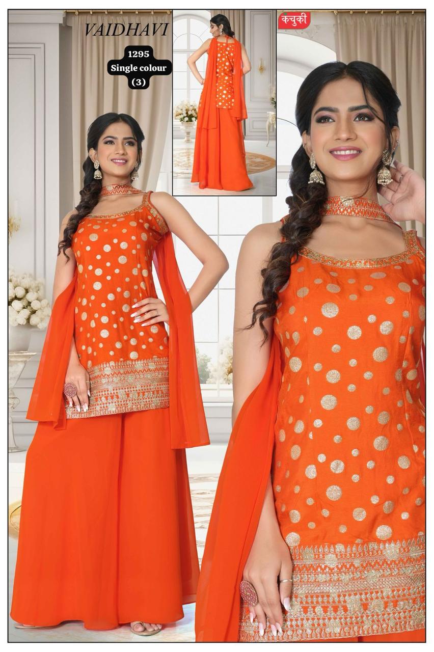 Vaidhavi 1295 Single Colour Orange Gold Polka Dot Sharara Suit | Wholesale & Manufacturer Rates