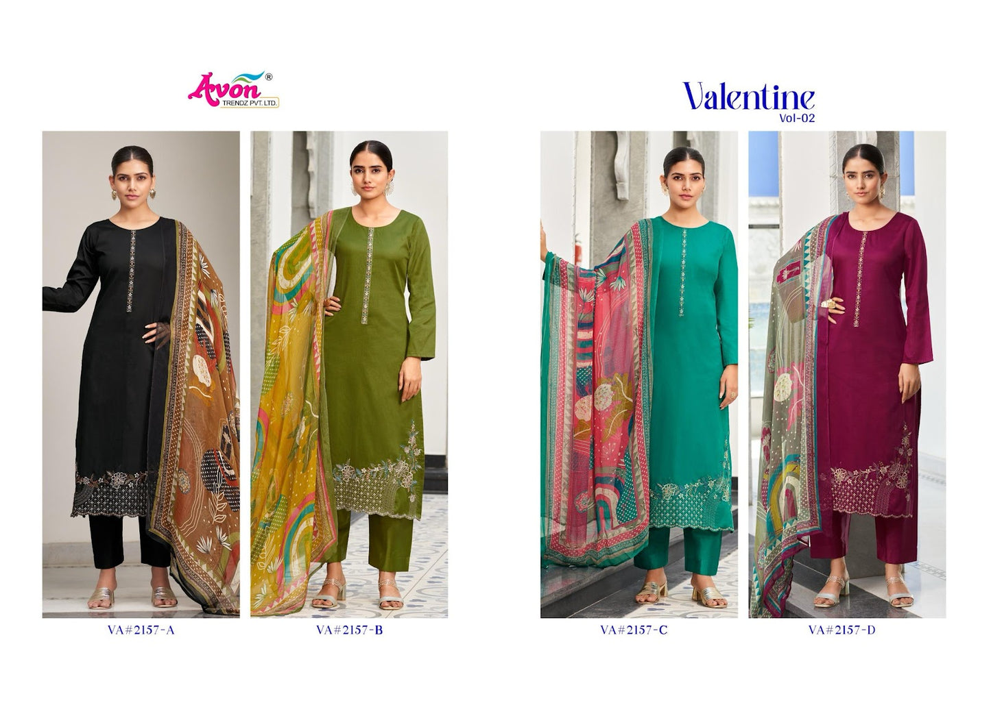 Valentine Vol 2 Avon Trendz Jam Satin Pant Style Suits Exporter Gujarat