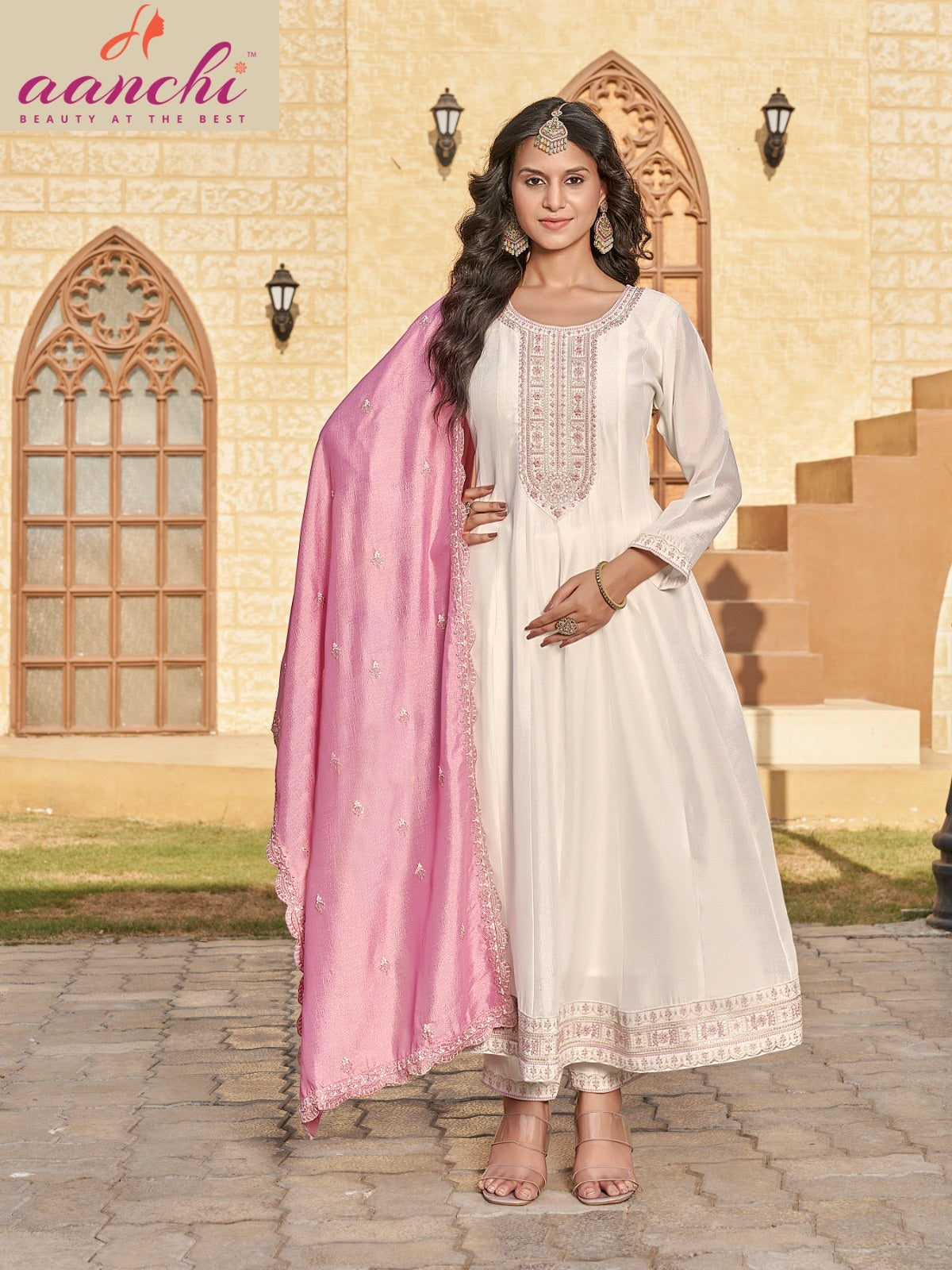 Vanilla Aanchi Vichitra Silk Readymade Anarkali Suits Manufacturer Gujarat