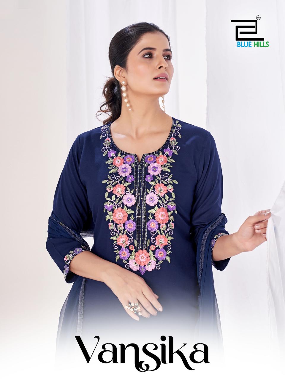Vansika Blue Hills Rayon 14Kg Readymade Pant Style Suits Wholesale Price