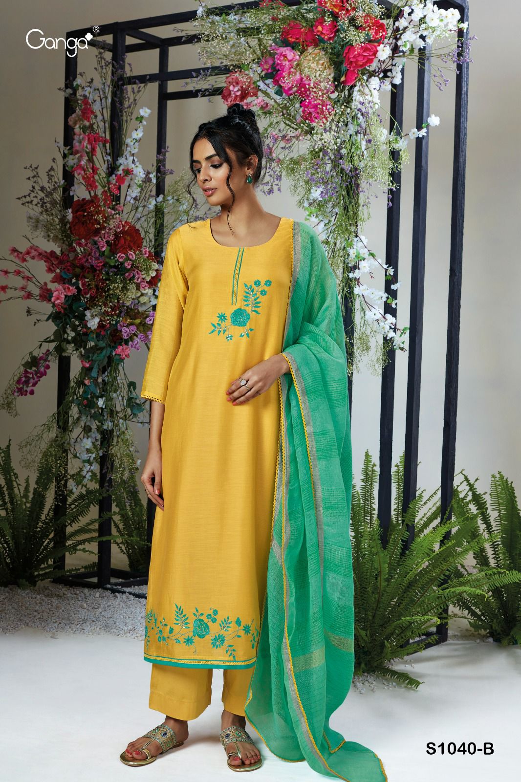 Vanya 1040-B Ganga Bemberg Silk Plazzo Style Suits Wholesale